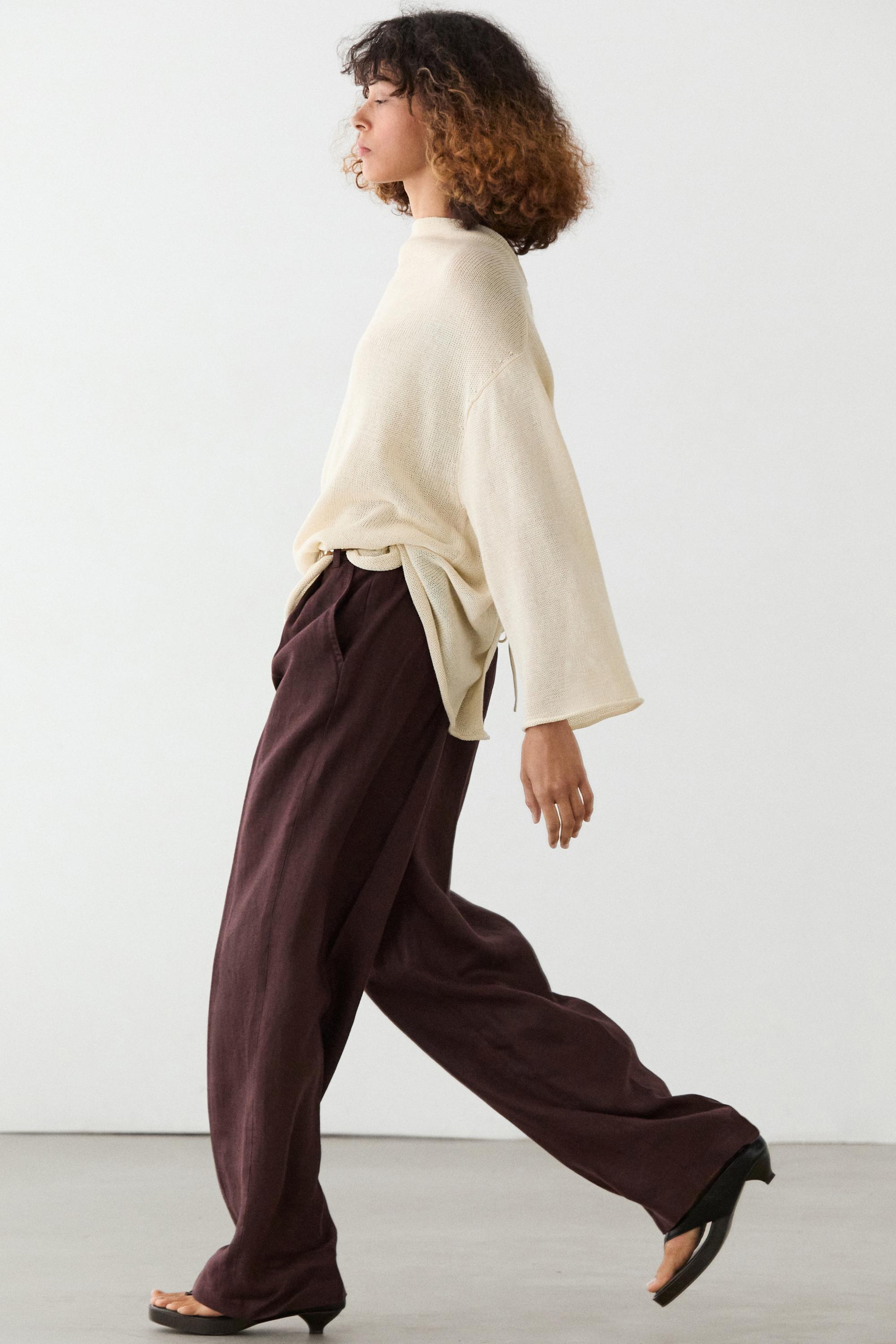 Pantalon wide leg 100 % lin avec élastique